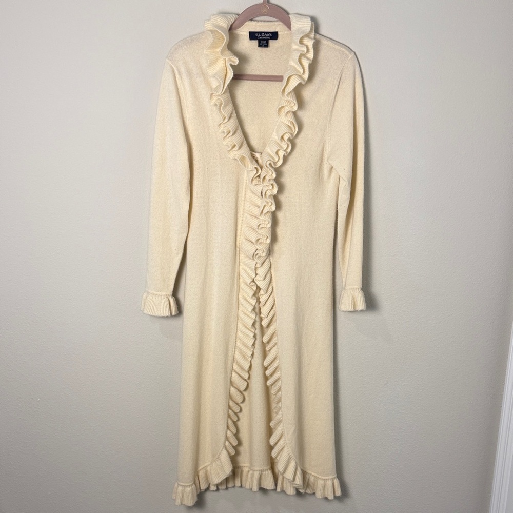 Chic Ruffled Cream Long Sleeve Duster Long Sweater